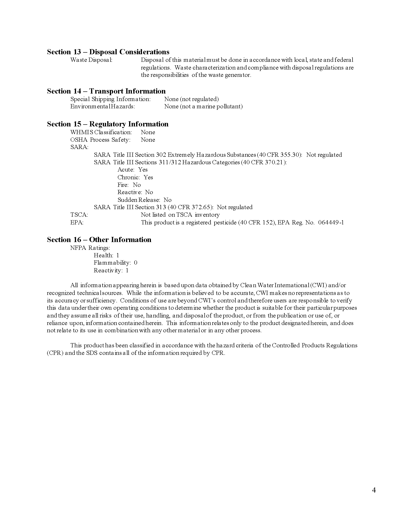 AQUATIZE Safety Data Sheet — page 4